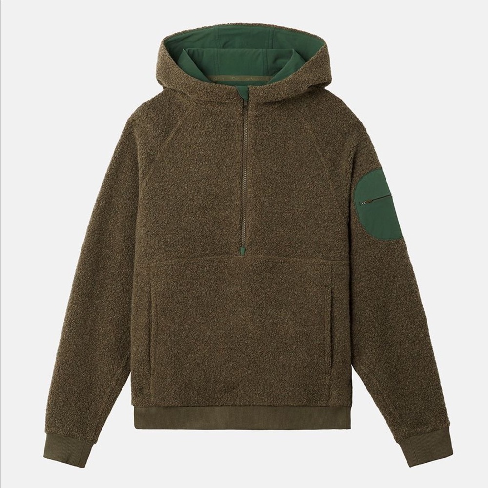 Outdoor Voices Olive Green Hooded Sherpa Pullover
